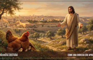 Preghiera del giorno di giovedì 29 ottobre 2026: “Come una chioccia che apre le ali” Una calda scena all'ora del tramonto, con vista sulle mura color miele di Gerusalemme: Gesù è in piedi su una collina con le braccia aperte e un'espressione tenera, mentre in primo piano, nell'erba, una chioccia protegge i suoi pulcini sotto le ali. Il tenue bagliore del tramonto sulla città, i toni caldi, l'atmosfera dolce e speranzosa, lo stile pittorico realistico.
