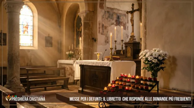 Messe per i defunti- il libretto della Diocesi di Como che risponde alle domande più frequenti Altare con candele accese e crisantemi bianchi per le Messe in suffragio dei defunti