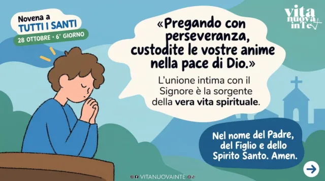 Novena a Tutti i Santi – 6° giorno: l’unione con il Signore nella preghiera Persona in preghiera silenziosa davanti a una croce e a una candela accesa, per la novena a Tutti i Santi