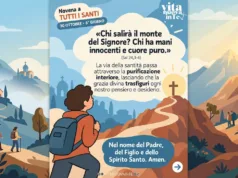 Novena a Tutti i Santi – 8° giorno: un cuore puro per vedere Dio Persona in cammino su un sentiero di montagna verso una croce illuminata dal sole, per la novena a Tutti i Santi