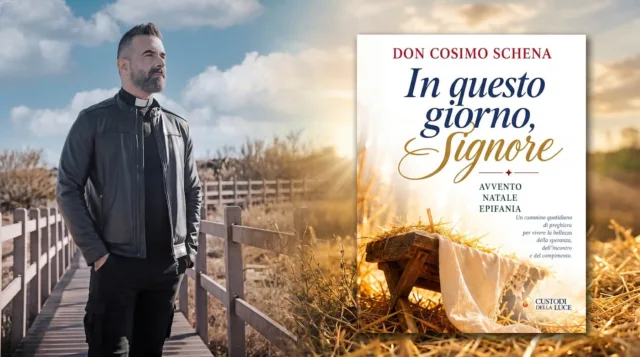in questo giorno Signore - don Cosimo Schena L'immagine rappresenta don Cosimo a sinistra e la copertina del libro a destra.